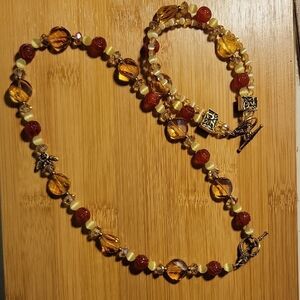 Beaded Necklace And Bracelet with Amber and CARNELIAN Accents, Bees